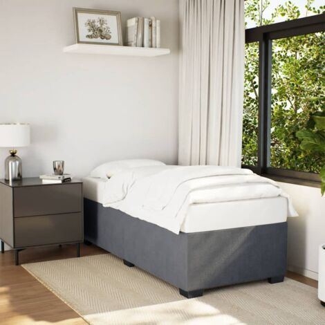 Cadre de lit velours gris foncé sans matelas 90x200 cm avec lattes en bois et pieds plastiques stables (1/4)