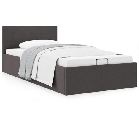Cadre de lit avec rangement hydraulique, sans matelas, 90x200 cm, gris foncé, tissu, MDF, acier (1/4)