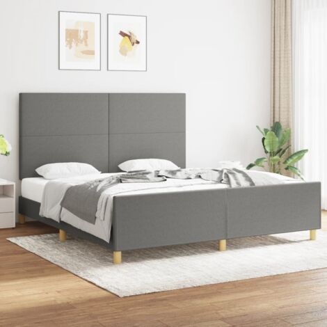 Cadre de lit tissu gris foncé 180x200 cm avec tête de lit réglable et lattes de contreplaqué - livré avec montage facile. (1/4)