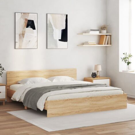 Cadre de lit LED RGB chêne sonoma 180x200 cm avec support et bois d'ingénierie durable sans matelas (1/4)