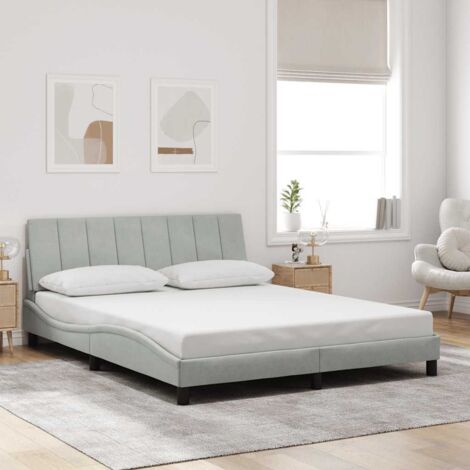 Cadre de lit Hanko 160x200 cm gris clair avec tête de lit velours doux et lattes contreplaqué (1/4)