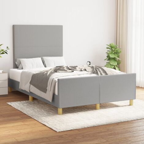 Cadre de lit avec tête de lit en tissu polyester gris clair 120x200 cm, réglable, lattes contreplaqué, livré avec notice (1/4)