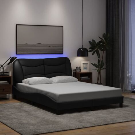 Cadre de lit LED Hvar noir 140x200 avec coussin de tête de lit (1/4)