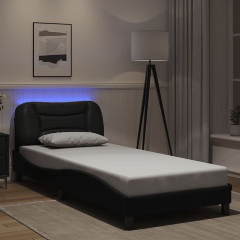 Cadre de Lit LED Similicuir Noir Hvar 90x200 avec Bande Lumineuse (1/4)