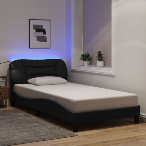 Cadre de Lit LED Hvar Noir Tissu 100x200 cm Sans Matelas (1/4)