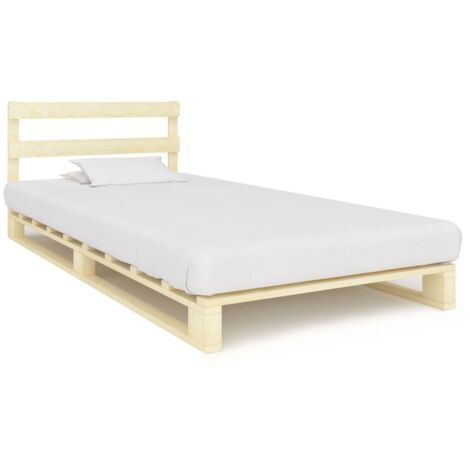 Cadre de lit 100x200 cm bois massif pin naturel palette avec appui-tête 20 mm épaisseur (1/4)