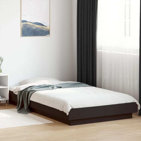 Cadre de lit LED RGB en bois d'ingénierie noir 90x190 cm avec éclairage contemporain et lattes en contreplaqué - Prêt à assembler sans matelas (1/4)