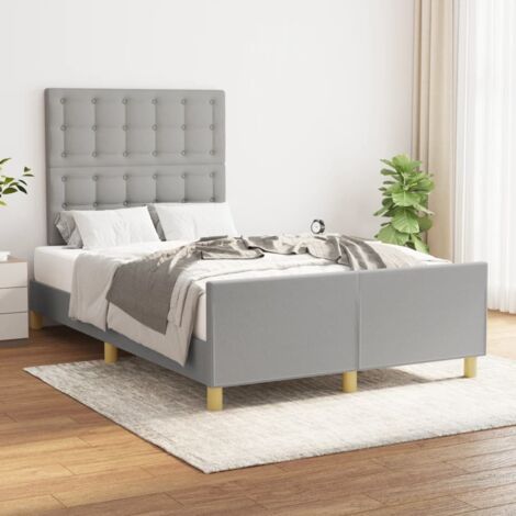Cadre de Lit Gris Clair 120x200 cm avec Tête de Lit Réglable en Hauteur, Ensemble Structure et Sommier en Tissu Durable Polyester et Bois Mélèze (1/4)
