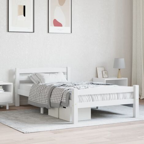 Cadre de Lit Blanc 90x200 cm Bois de Pin Massif 208 x 98 x 66 cm Avec Latte (1/4)