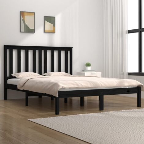 Cadre de Lit Bois Massif Noir 140x190 cm avec tête de lit (1/4)