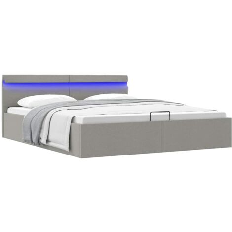 Cadre de Lit avec Rangement Hydraulique et LED, 160x200 cm, Gris Clair, en Tissu et MDF (1/4)