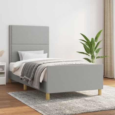 Cadre de Lit 90x190 cm avec Tête de Lit Rembourrée Gris Clair, Tissu et Bois, Sans Matelas, Livré avec Instructions (1/4)