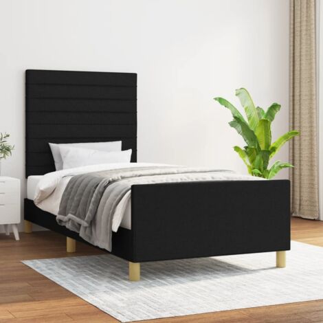 Cadre de Lit en Tissu Noir avec Tête de Lit 90x200 cm, Matelas Non Compris (1/4)
