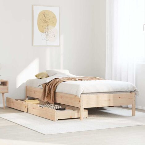 Cadre de lit Pin Massif 75x190 cm avec 2 tiroirs de rangement - Sommier lattes - Stable et durable (1/4)