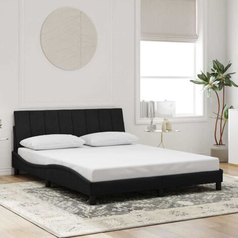Cadre de lit Hanko noir 160x200 cm avec tête de lit en velours et latelles en contreplaqué (1/4)