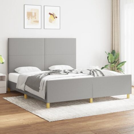 Cadre de lit 180x200 cm tissu gris clair avec tête de lit réglable et lattes de contreplaqué pour un excellent soutien (1/4)