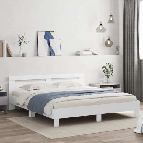 Cadre de Lit LED Blanc 200x200 cm avec Pieds et Bois d'Ingénierie pour un Soutien Optimal (1/4)