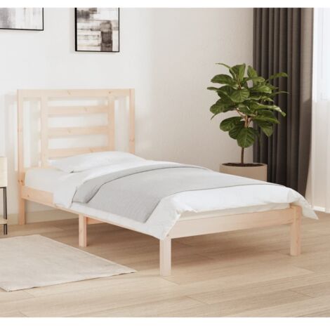 Cadre de lit bois de pin massif simple 90x190 cm avec tête de lit intégrée et sans matelas (1/4)