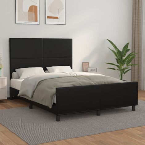 Cadre de lit 140x200 cm Noir Similicuir avec tête de lit réglable et lattes de bois pour un sommeil confortable (1/4)
