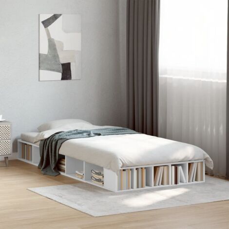 Cadre de lit 75x190 cm avec rangement en bois d'ingénierie blanc - sans matelas (1/4)