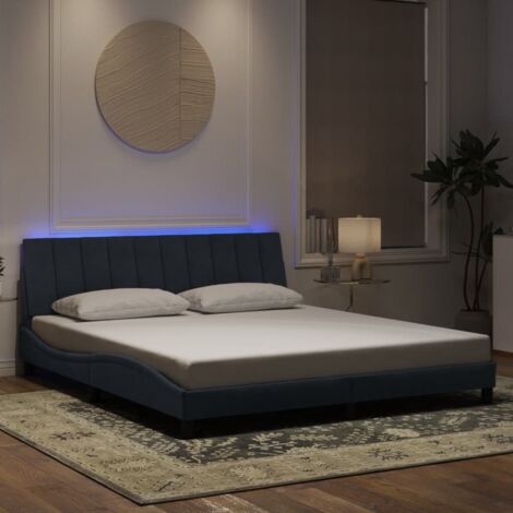 Cadre de lit Hanko 180x200cm velours gris foncé avec lumière LED (1/4)