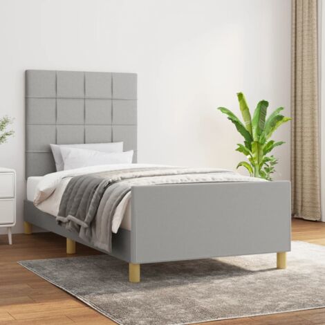 Cadre de Lit 100x200 cm Gris Clair en Tissu Polyester avec Tête de Lit Réglable et Lattes Contreplaqué (1/4)