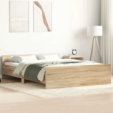 Cadre de Lit Bois Sonoma 120x190 cm avec Tête de Lit inclinée et Lattes Contreplaqué (1/4)