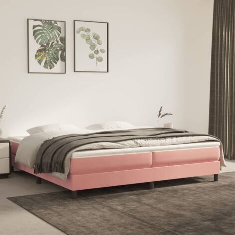 Cadre de Lit 200x200 cm avec Ressorts en Velours Rose - Velours Doux 100% Polyester, Lattes en Contreplaqué, Pieds Robustes (1/4)