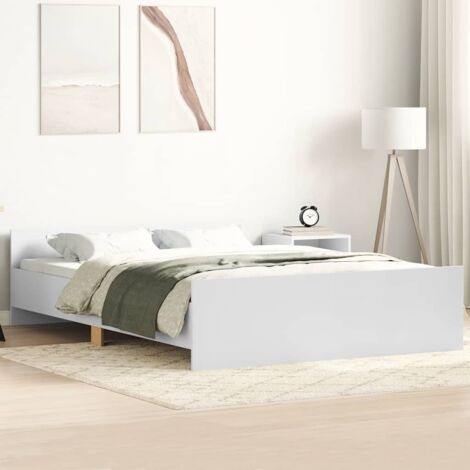 Cadre de Lit 140x200 en Bois d'Ingénierie et Pin Blanc avec Lattes Contreplaqué et Tête de Lit Confortable (1/4)