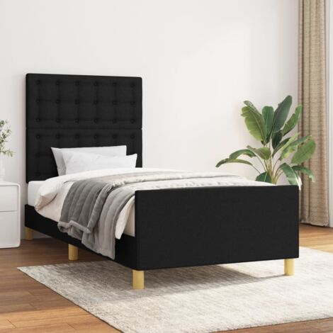 Cadre de Lit Noir Tissu avec Tête de Lit Réglable 100x200 cm - Matelas Non Compris (1/4)