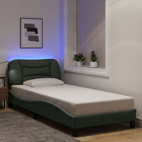 Cadre de lit LED Hvar gris foncé 90x200 cm avec bande lumineuse et coussin, tissu durable (1/4)