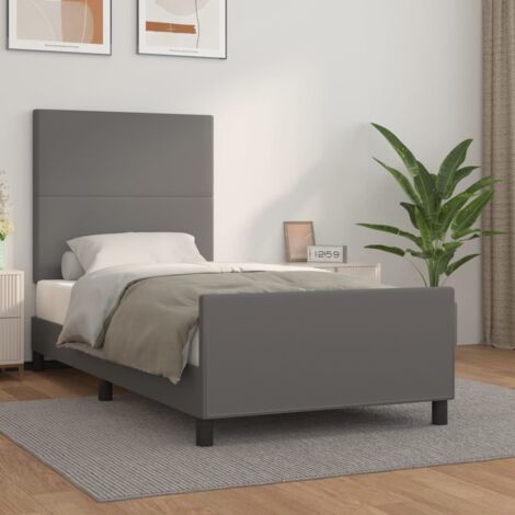 Cadre de lit similicuir Gris 90x200 cm avec tête de lit ajustable et lattes en bois, sans matelas - Lit contemporain moderne (1/4)