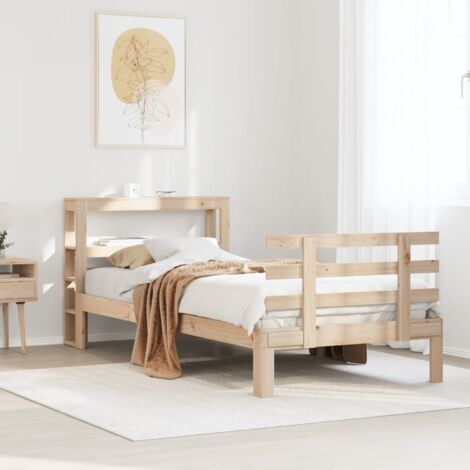 Cadre de lit en bois de pin avec tête de lit étagère 75x190 cm (1/4)