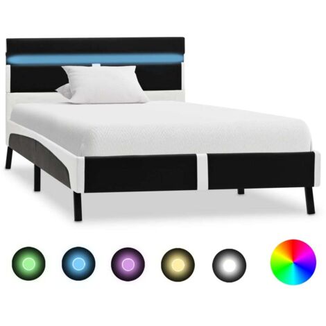Cadre de lit LED similicuir noir 90x200 cm avec télécommande (1/4)