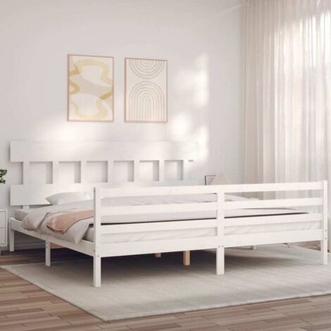 Cadre de Lit 200x200 cm en Bois Massif Blanc - Structure de Sommeil Durable avec Contreplaqué et Soutien Dorsal (1/4)