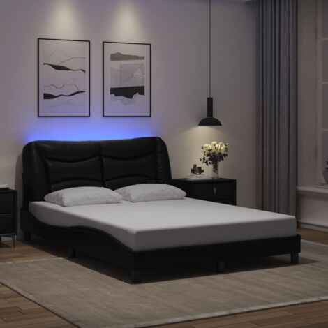 Cadre de lit LED Hvar avec coussin de tête et bandes lumineuses, noir, 140x200 cm (1/4)
