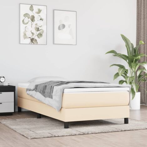 Cadre de Lit Crème 90x190 cm avec Ressorts en Tissu Durable Polyester et Lattes en Contreplaqué (1/4)