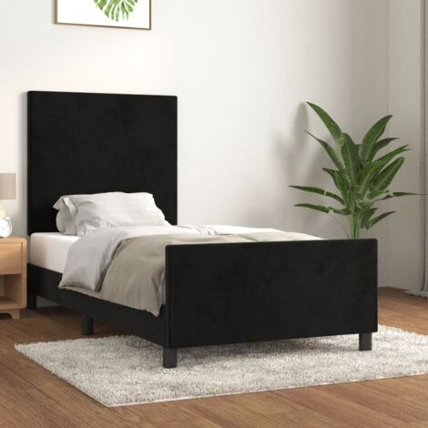 Cadre de Lit Velours Noir 90x200 cm avec Tête de Lit Réglable et Lattes Contreplaqué pour un Sommeil Reposant (1/4)