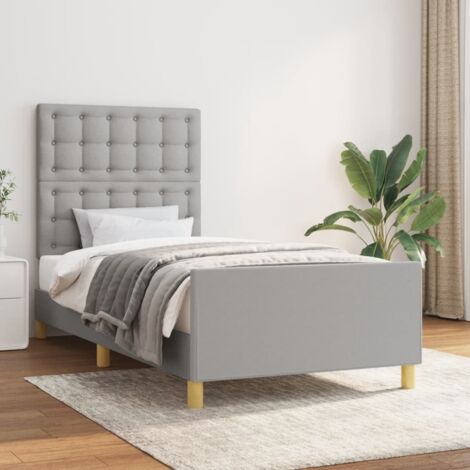 Cadre de Lit Gris Clair avec Tête de Lit Réglable 100x200 cm - Tissu Durable, Contreplaqué, Mousse de Remplissage (1/4)