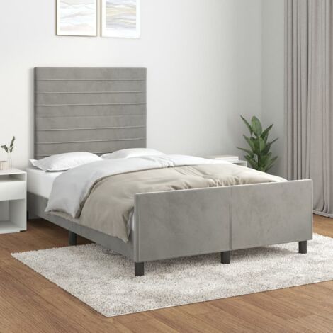 Cadre de Lit Gris Clair 120x200 cm avec Tête de Lit en Velours Doux et Hauteur Réglable – Sans Matelas (1/4)