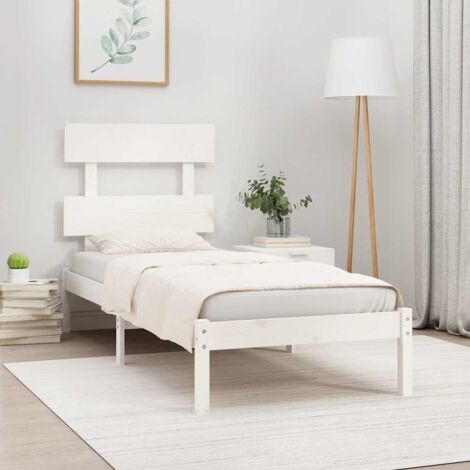 Cadre de Lit Sans Matelas Blanc 90x190 cm Bois Massif Pin Naturel Support Dorsal Confortable Design Intemporel (1/4)