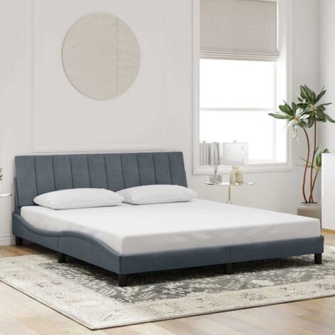 Cadre de lit Hanko avec tête de lit en velours gris foncé 180x200 cm (1/4)