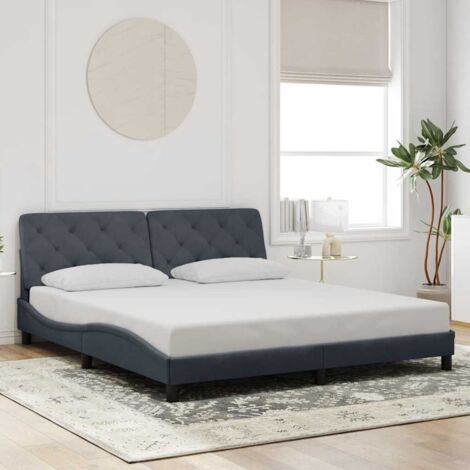 Cadre de Lit avec Tête de Lit Gris Foncé Velours 180x200cm - Cadre de lit + Coussin Tête de Lit, Assemblage requis (1/4)