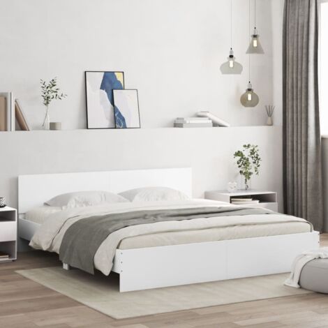 Cadre de Lit LED Blanc 180x200 cm - Lit moderne avec tête de lit et lumières RGB, bois d'ingénierie (1/4)