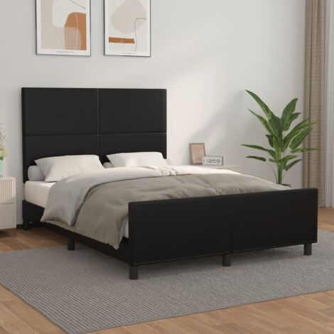 Cadre de Lit Similicuir Noir 140x190 cm avec Tête de Lit Réglable et Lattes Contreplaqué pour Excellent Soutien (1/4)