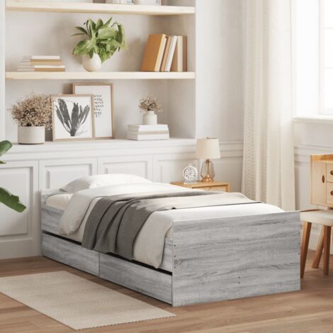 Cadre de lit 90x190 cm avec 2 tiroirs en bois d'ingénierie sonoma gris (1/4)