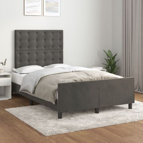 Cadre de lit velours gris foncé avec tête réglable, 120x200 cm, 203x126x118/128 cm, bois massif et contreplaqué, livré sans matelas, facile à monter (1/4)