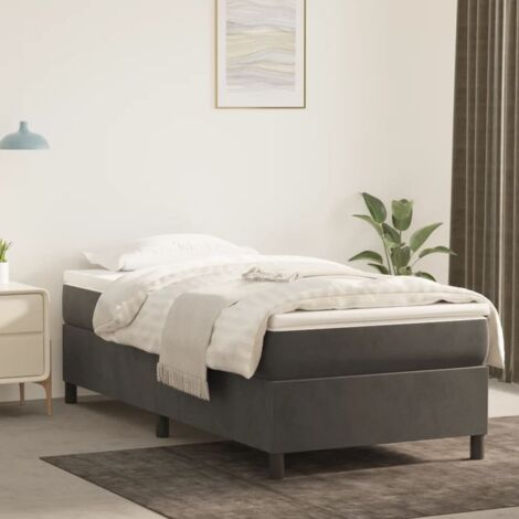 Cadre de Lit à Ressorts Velours Gris - 80x200 cm avec Support Lattes Contreplaqué (1/4)
