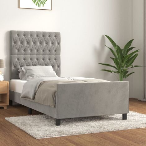 Cadre de lit velours gris clair 90x200 cm avec tête de lit réglable (1/4)