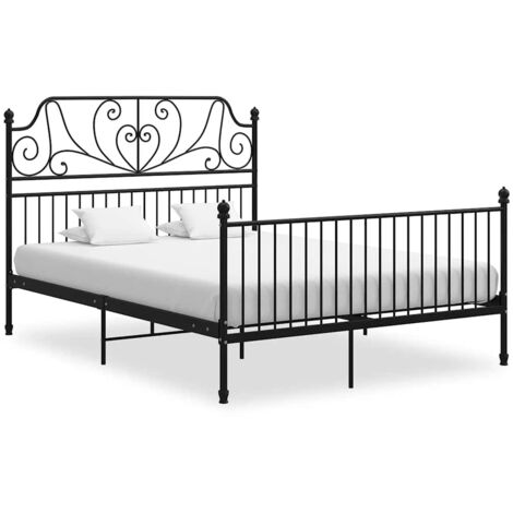 Cadre de lit métal noir robuste 140x200 cm avec lattes pour un sommeil confortable - support durable (1/4)